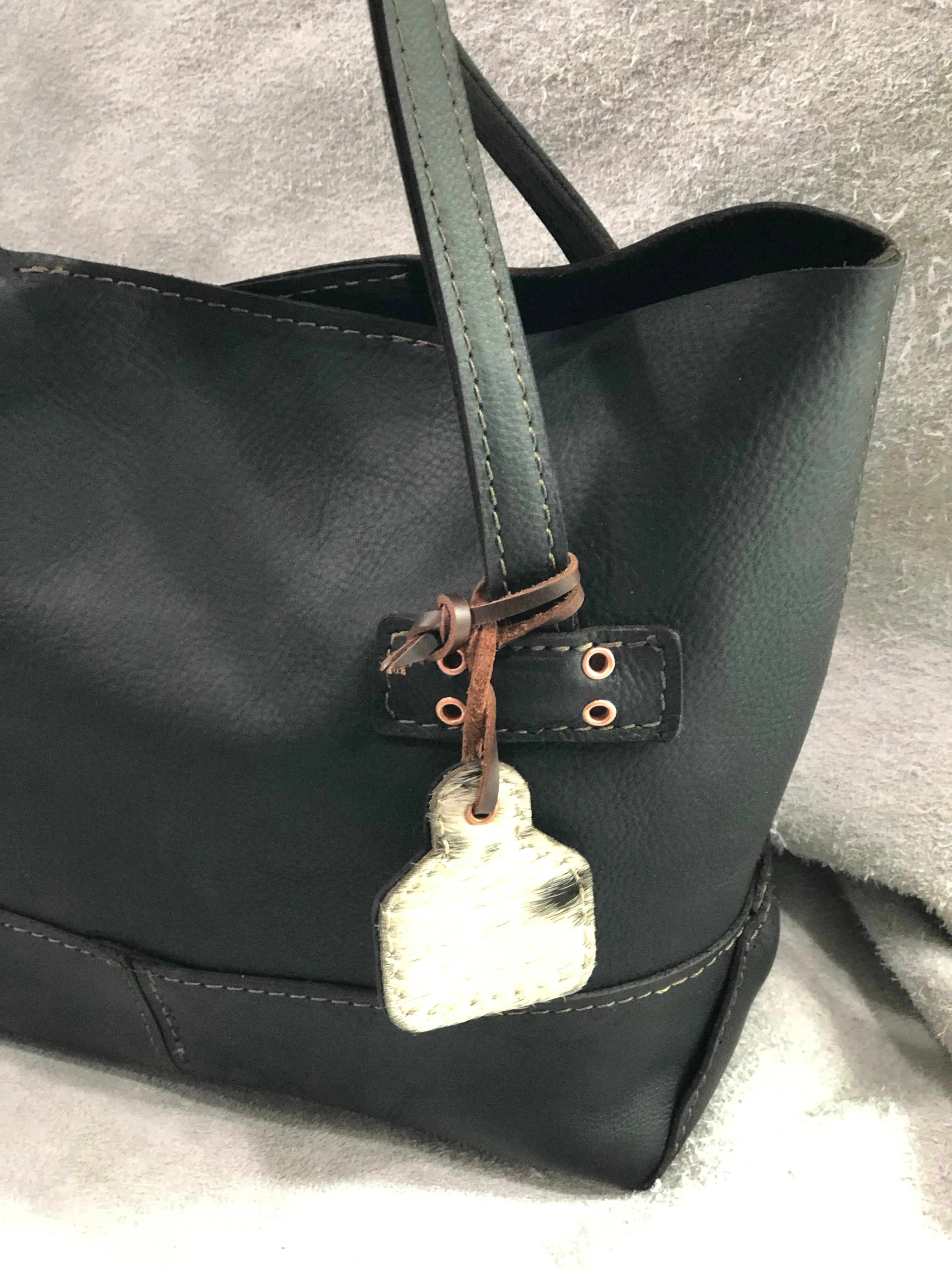 "Kristi" Handmade Black Leather Tote Bag for Women