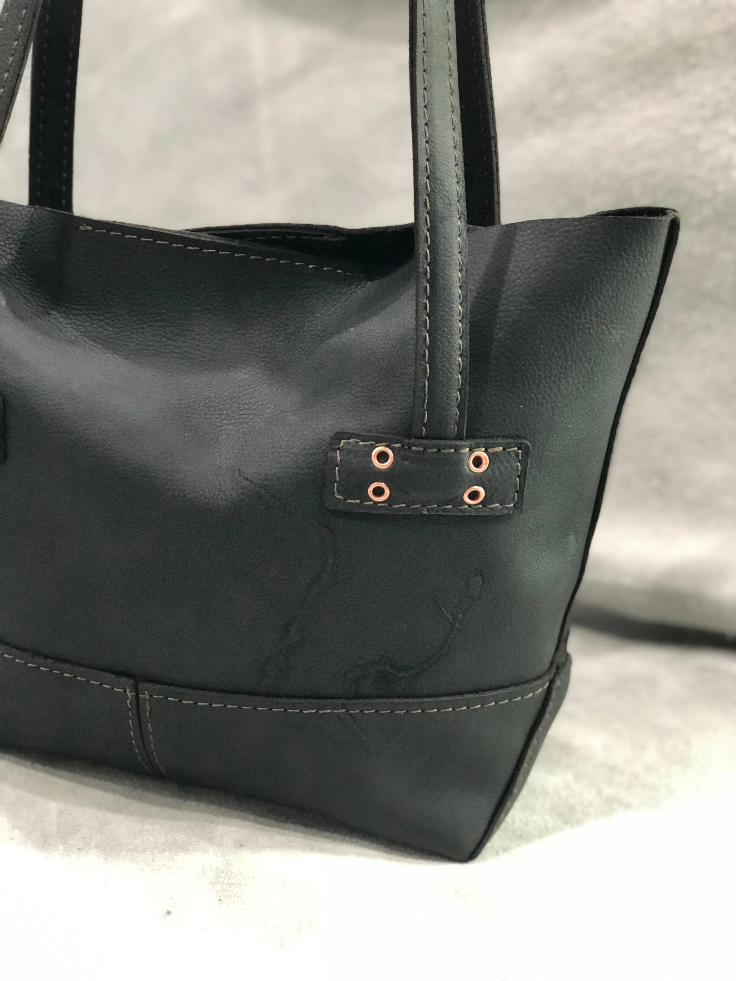 "Kristi" Handmade Black Leather Tote Bag for Women