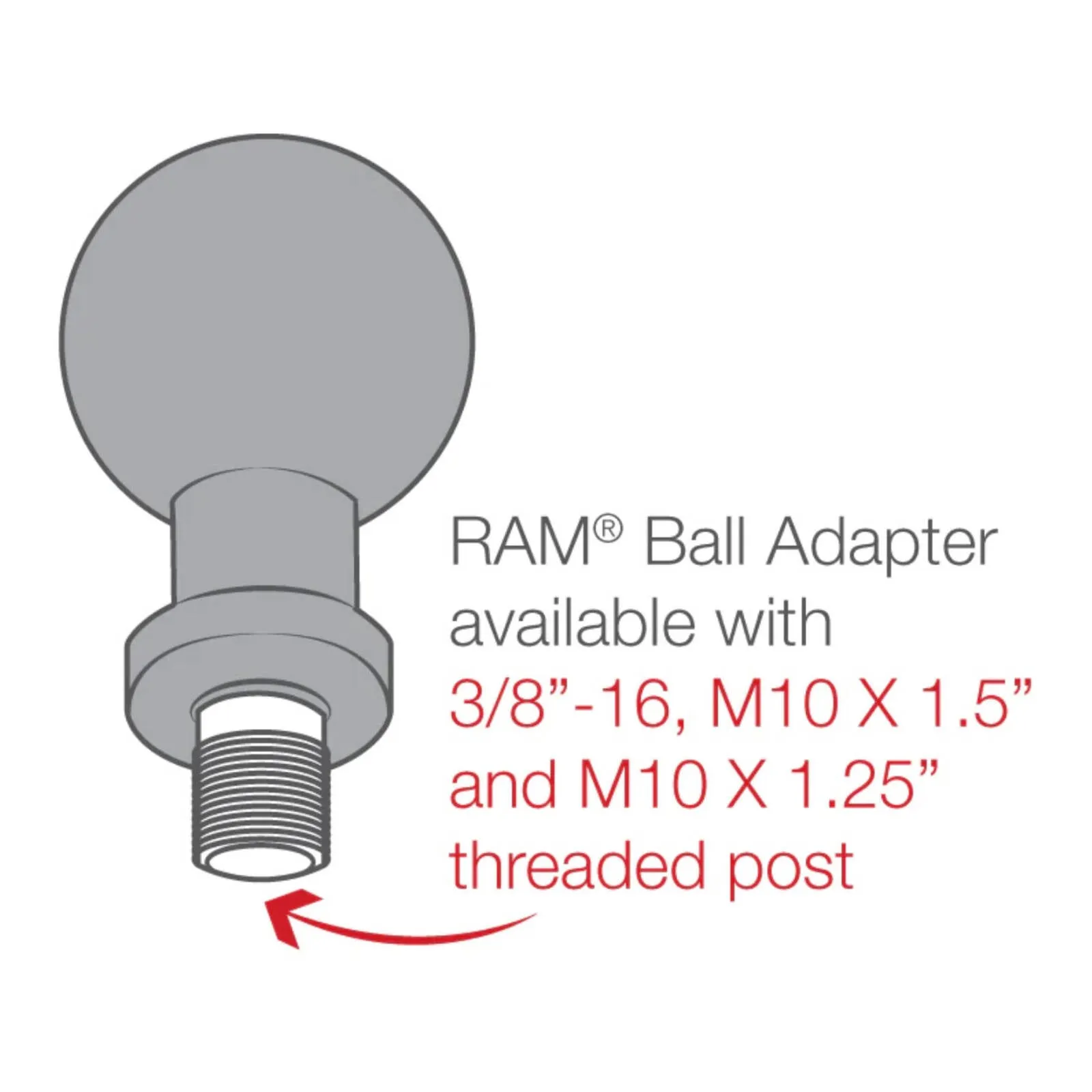 RAM Ball Adapter with M10 X 1.5 Threaded Post