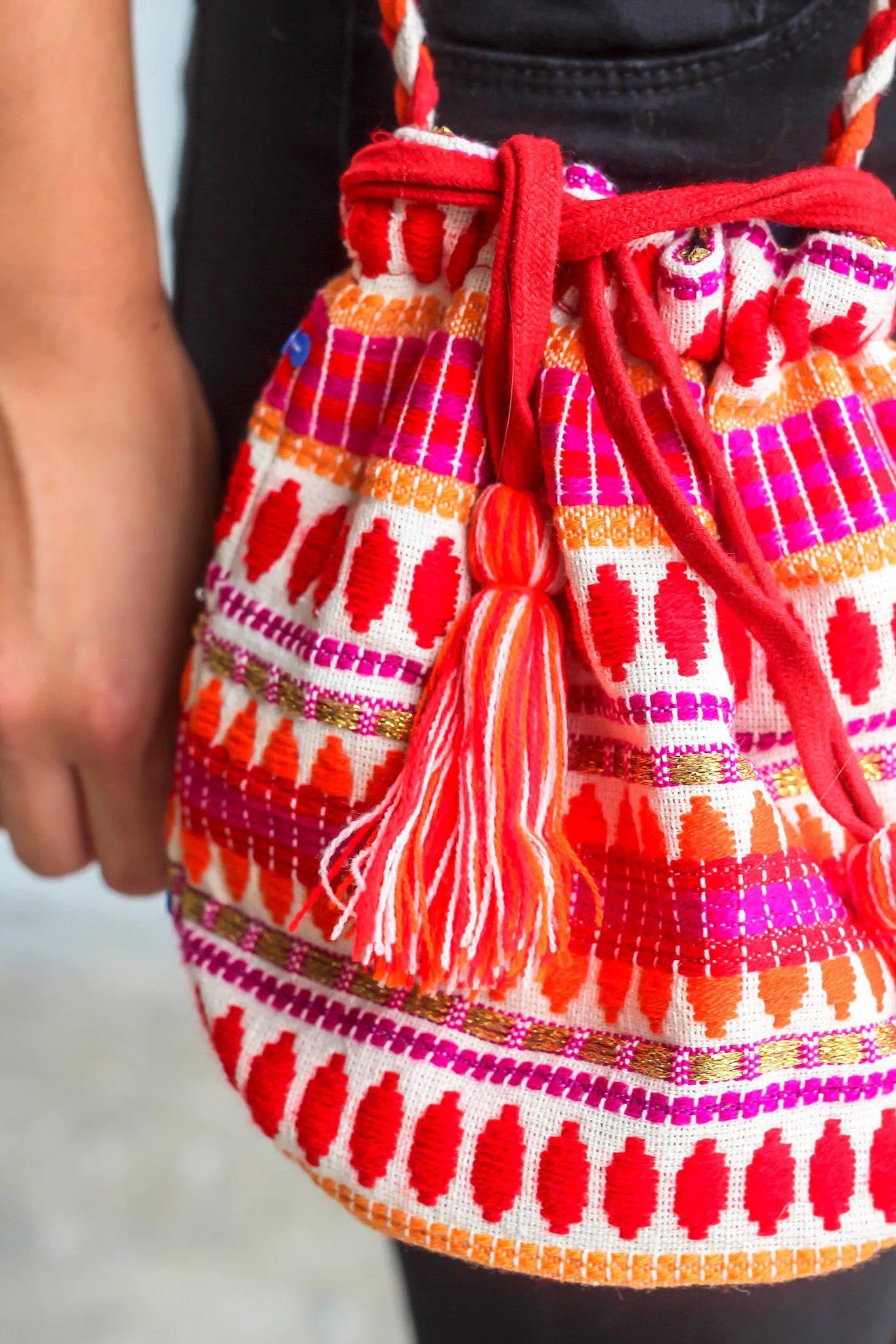 Red Embroidered Mini Crossbody Bag