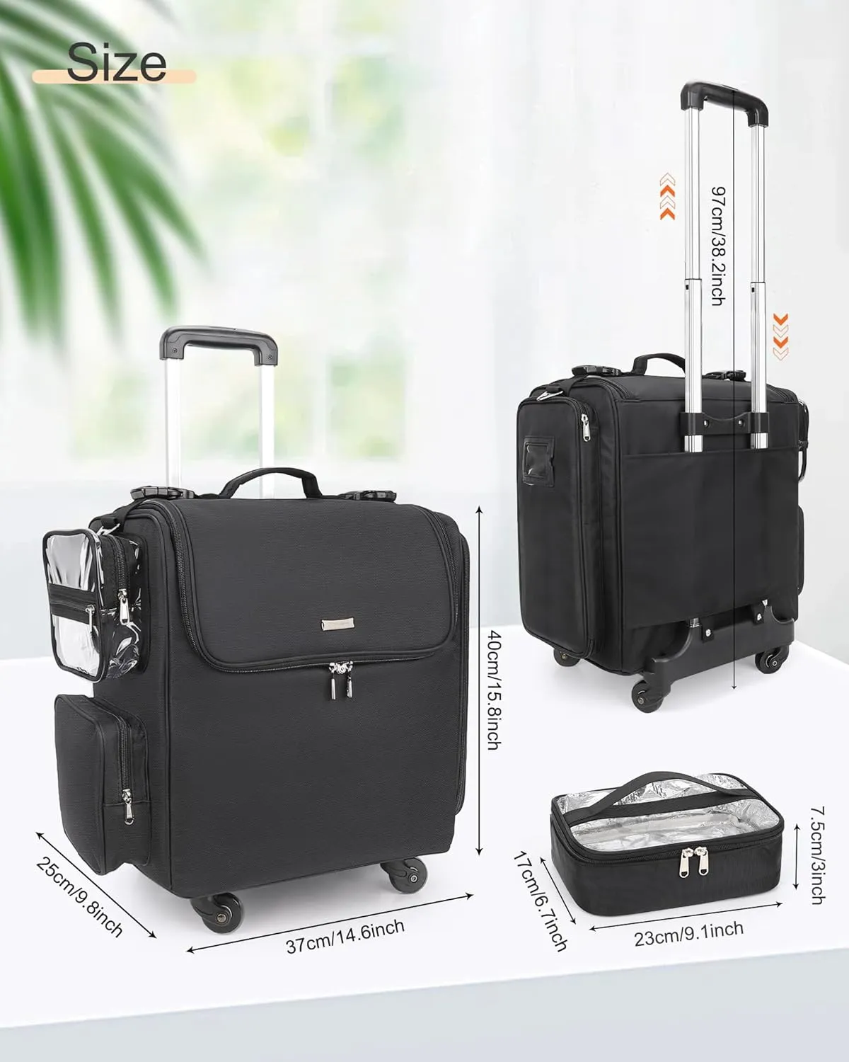 Rolling Hairstylist Makeup Train Case with 4 Wheels