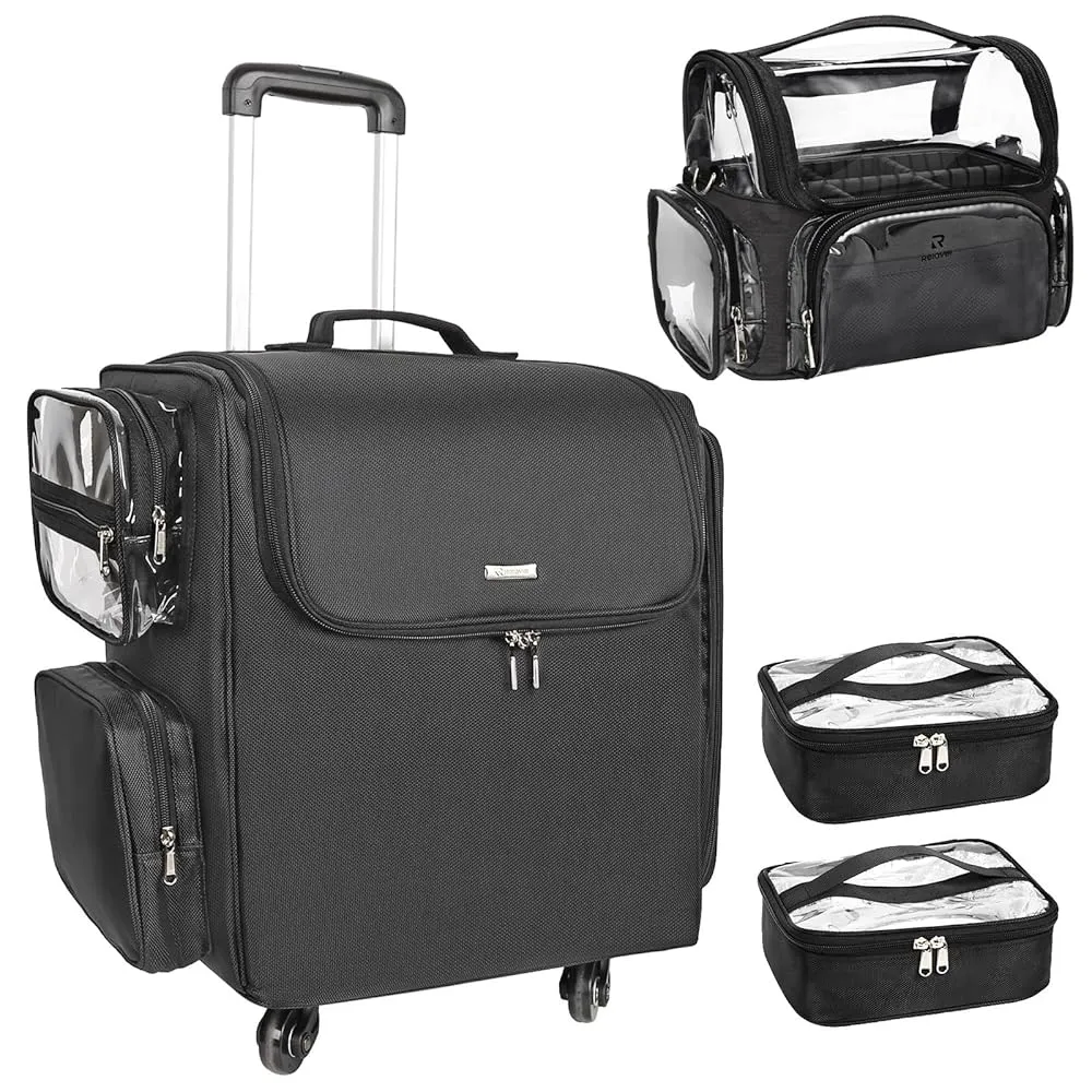 Rolling Hairstylist Makeup Train Case with 4 Wheels