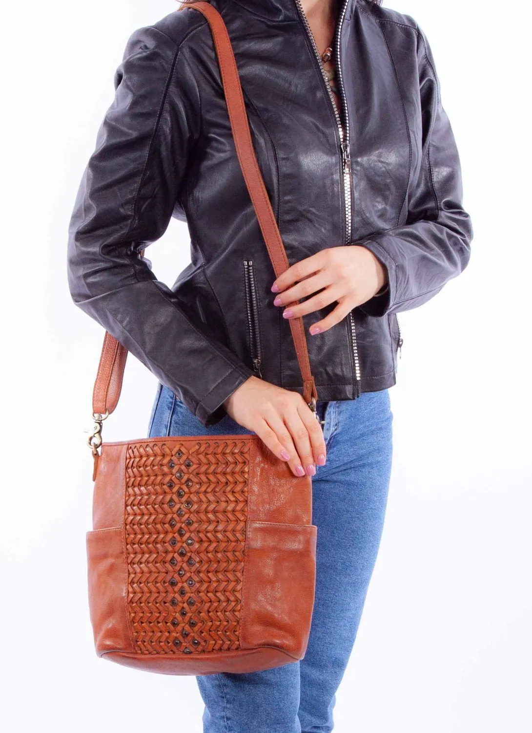 Scully Womens Cotton Lined Cognac Leather Crossbody Bag