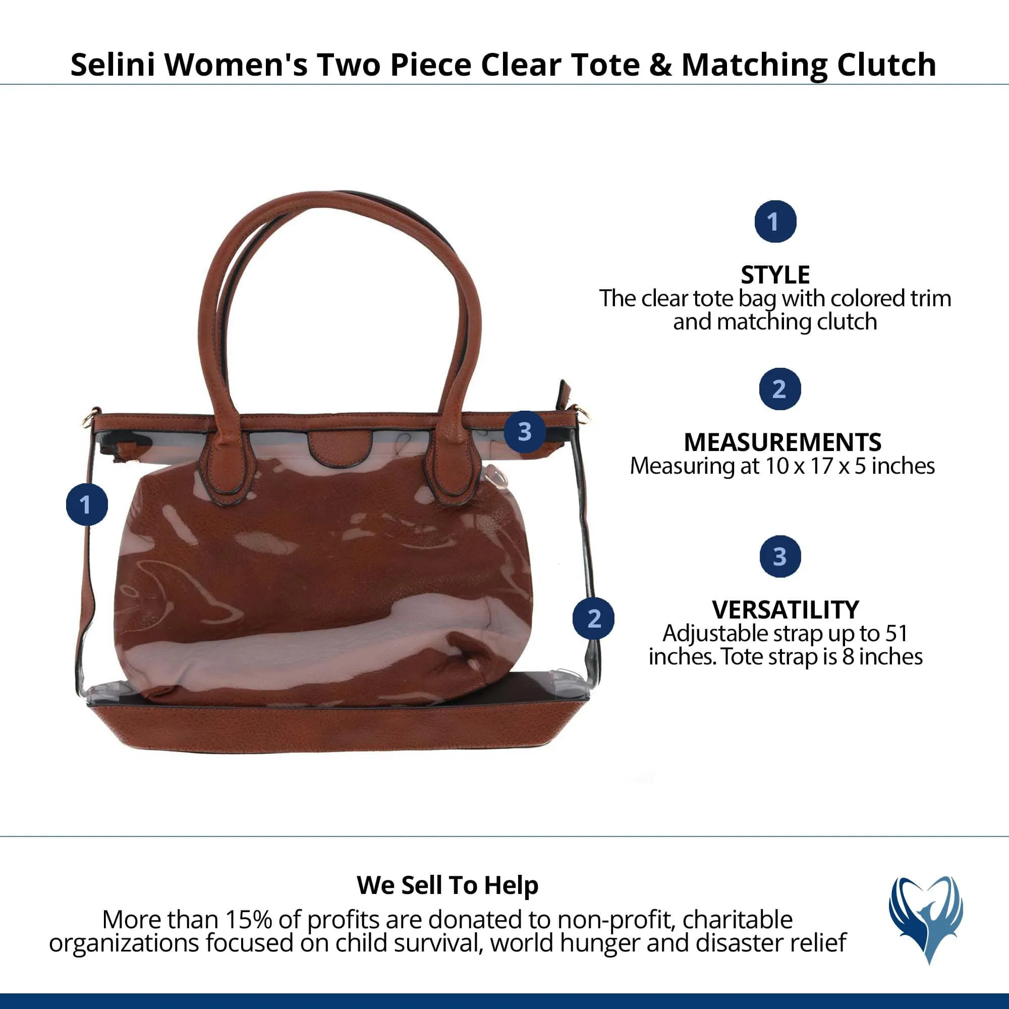 Selini Women's Two Piece Clear Tote & Matching Clutch