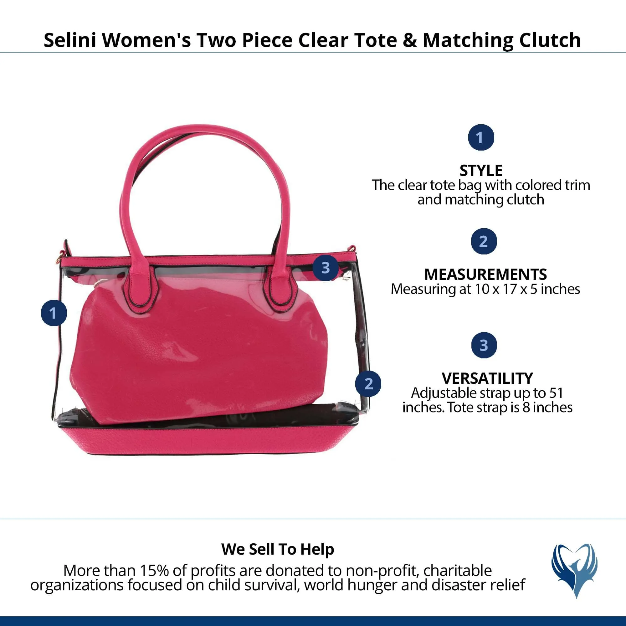 Selini Women's Two Piece Clear Tote & Matching Clutch