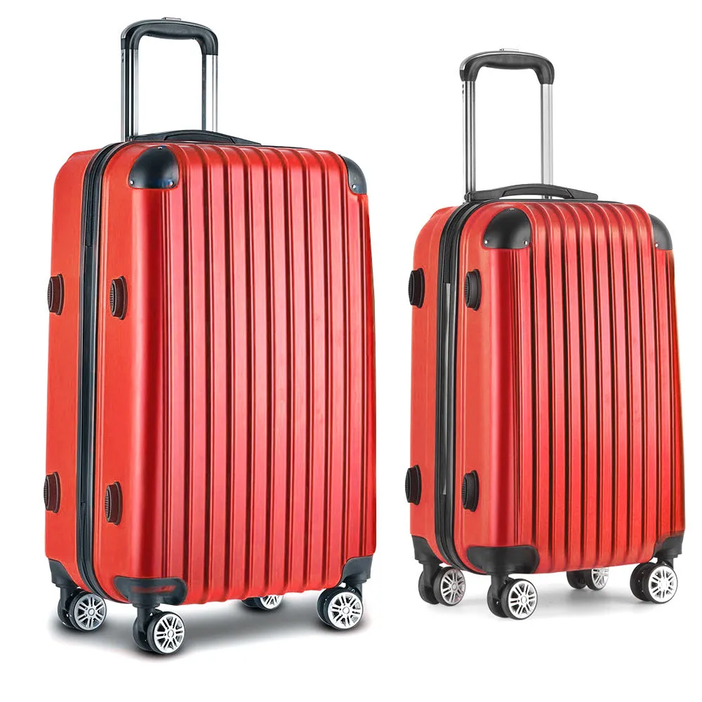 Set of 2 Luggage Trolley Suitcase Sets Travel TSA Hard Case Red