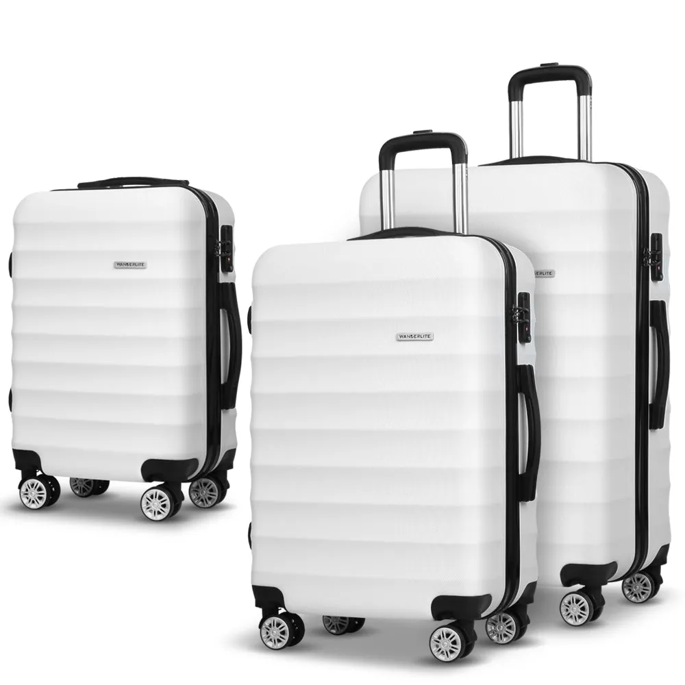 Set of 3 Luggage Trolley Set Travel Suitcase TSA Hard Case White