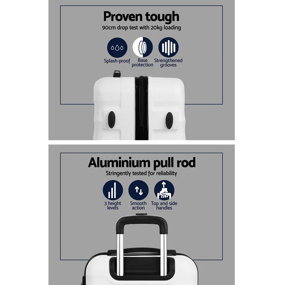 Set of 3 Luggage Trolley Set Travel Suitcase TSA Hard Case White