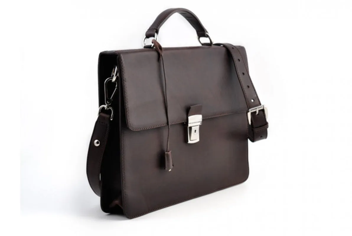 Slim Leather Briefcase - The Forza - Walnut Brown