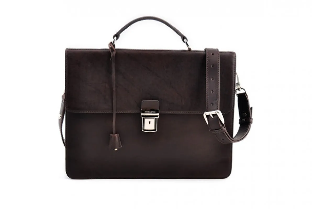 Slim Leather Briefcase - The Forza - Walnut Brown