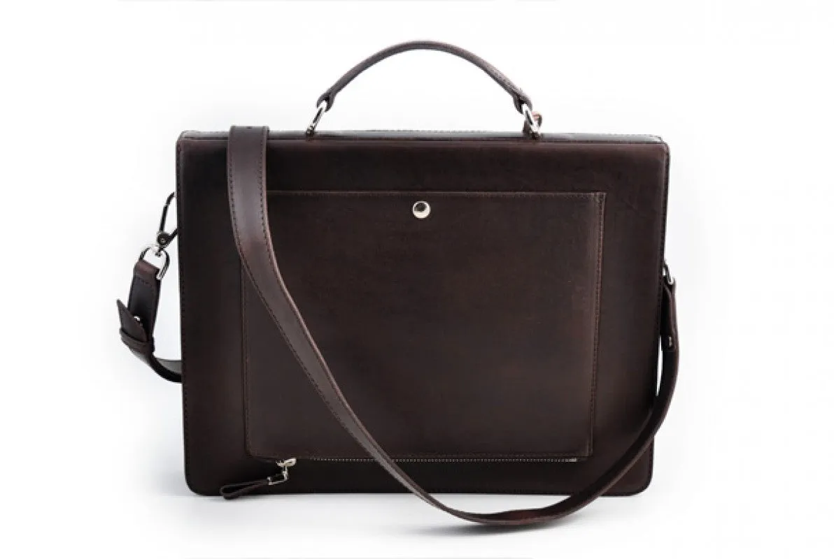 Slim Leather Briefcase - The Forza - Walnut Brown