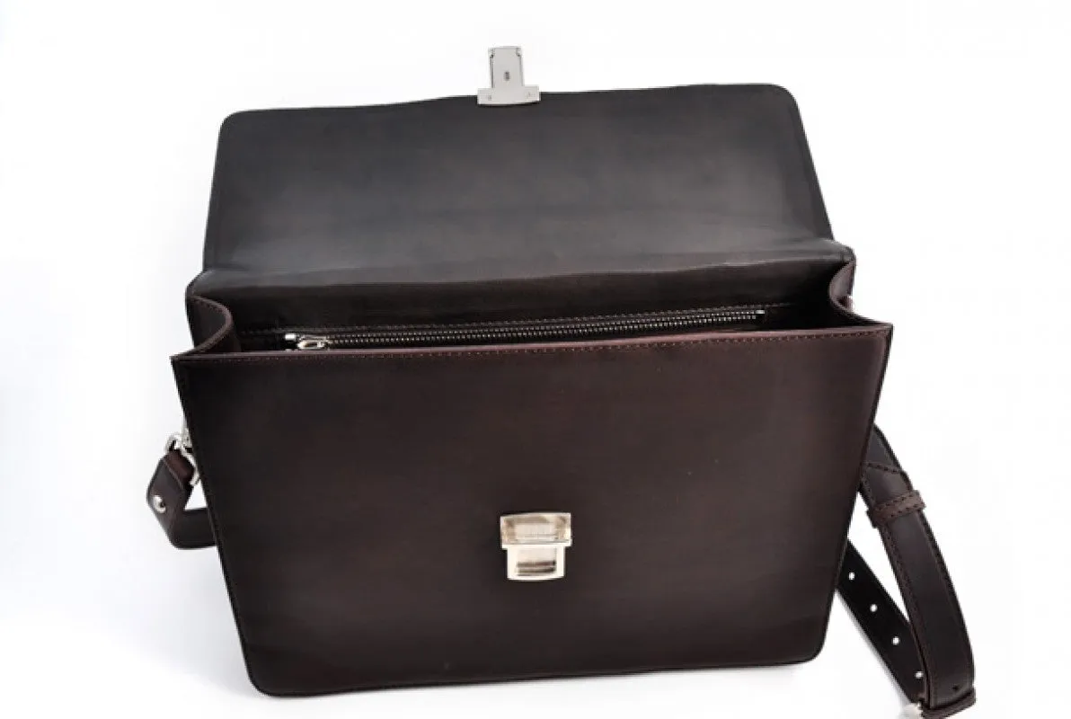 Slim Leather Briefcase - The Forza - Walnut Brown