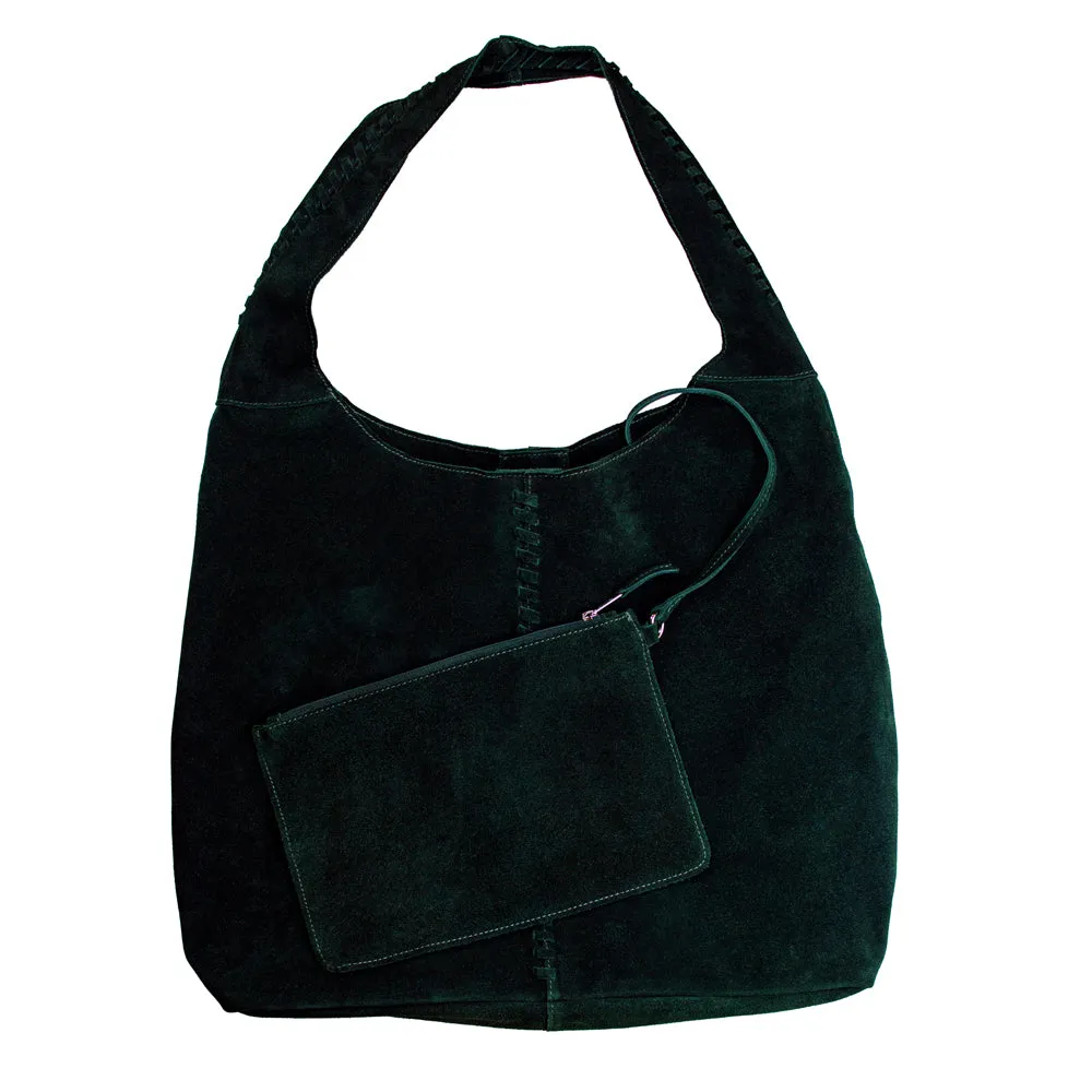 Soft Satchel Bag in Black Forest Suede