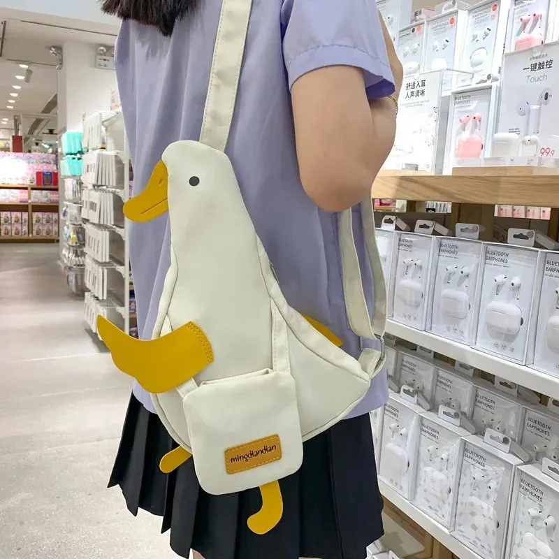 Sohiwoo Kawaii Duck Bag Lovely Crossbody Bag Casual Women Cartoon Chest Bag Fashion Nylon Funny Animal Girls Canvas Satchel 4 Colors