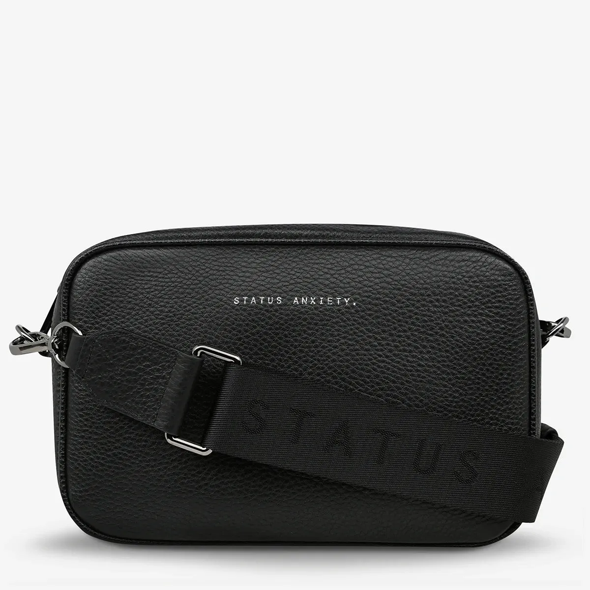 STATUS ANXIETY Womens Plunder Leather Bag with Webbed Strap Black