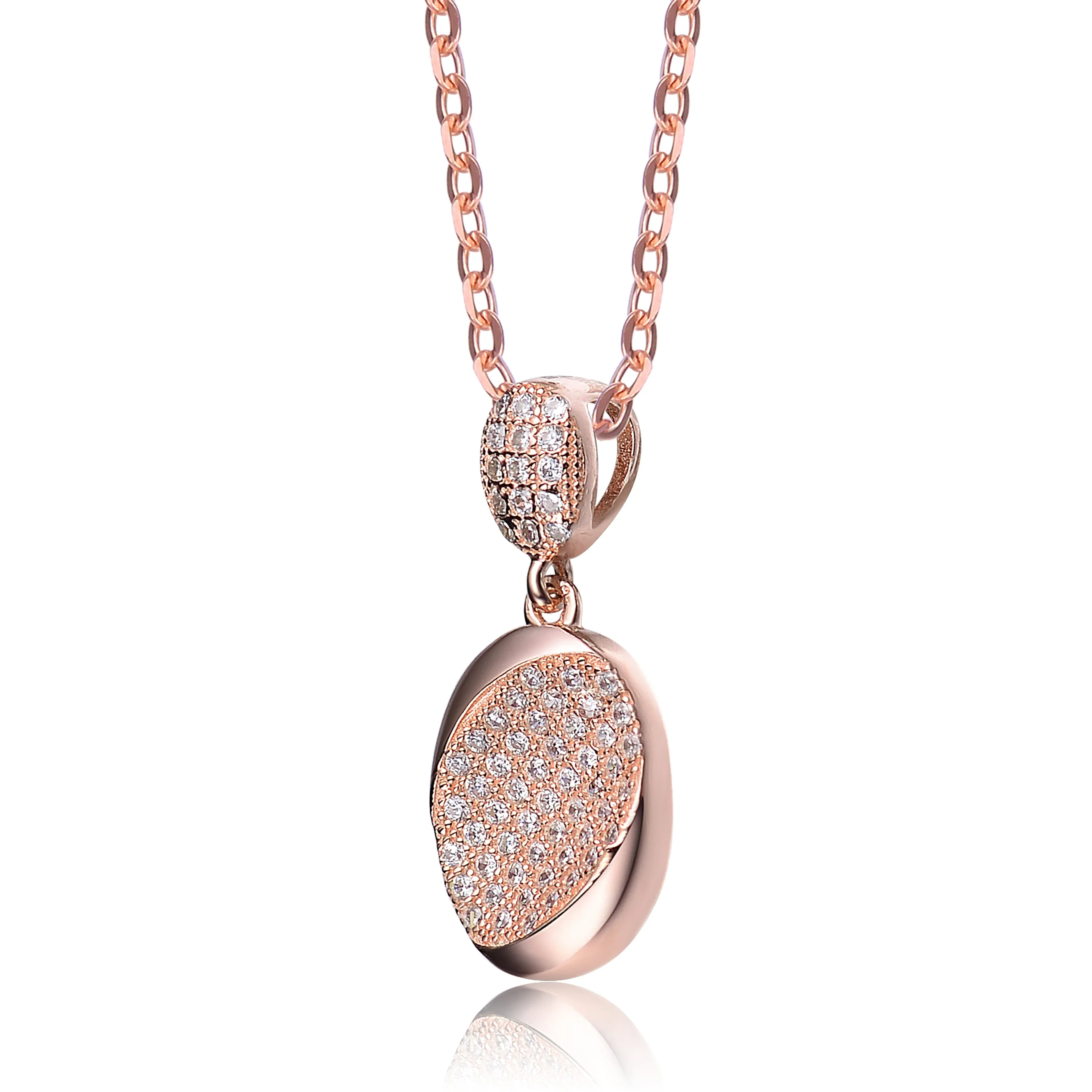 Sterling Silver White Cubic Zirconia and Rose Plated Pendant