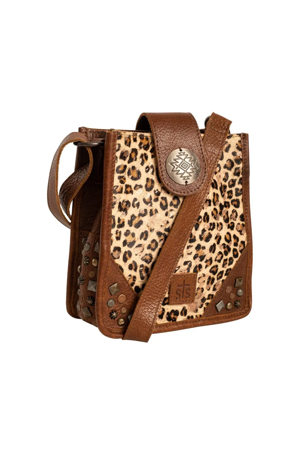 STS Ranchwear Womens Great Plains Lola Leopard Print/Brown Leather Crossbody Bag