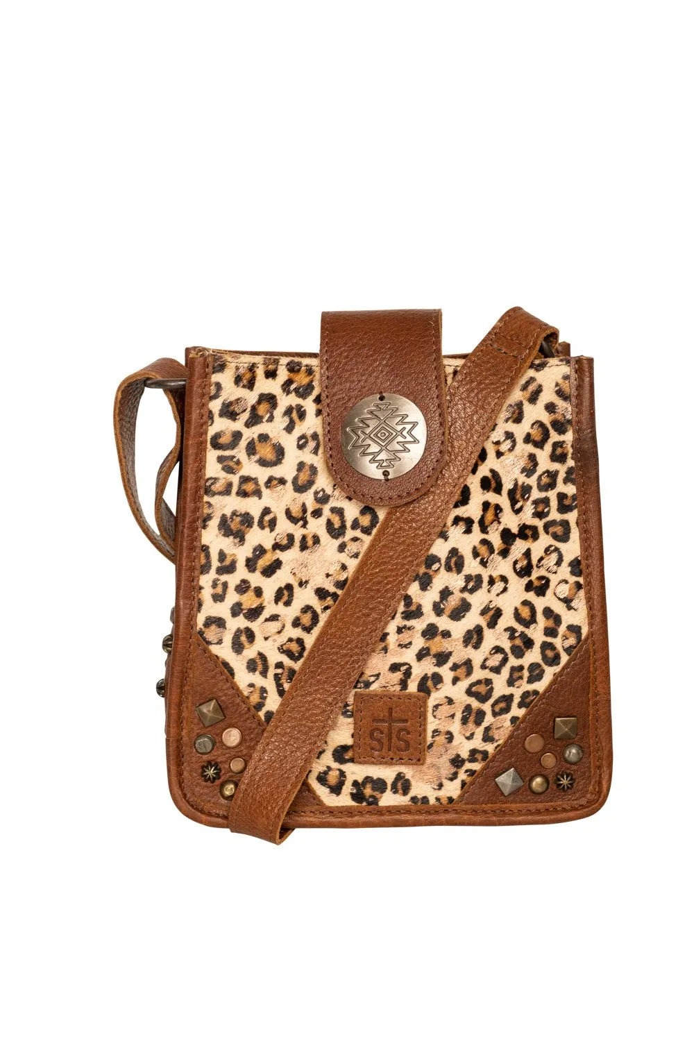 STS Ranchwear Womens Great Plains Lola Leopard Print/Brown Leather Crossbody Bag