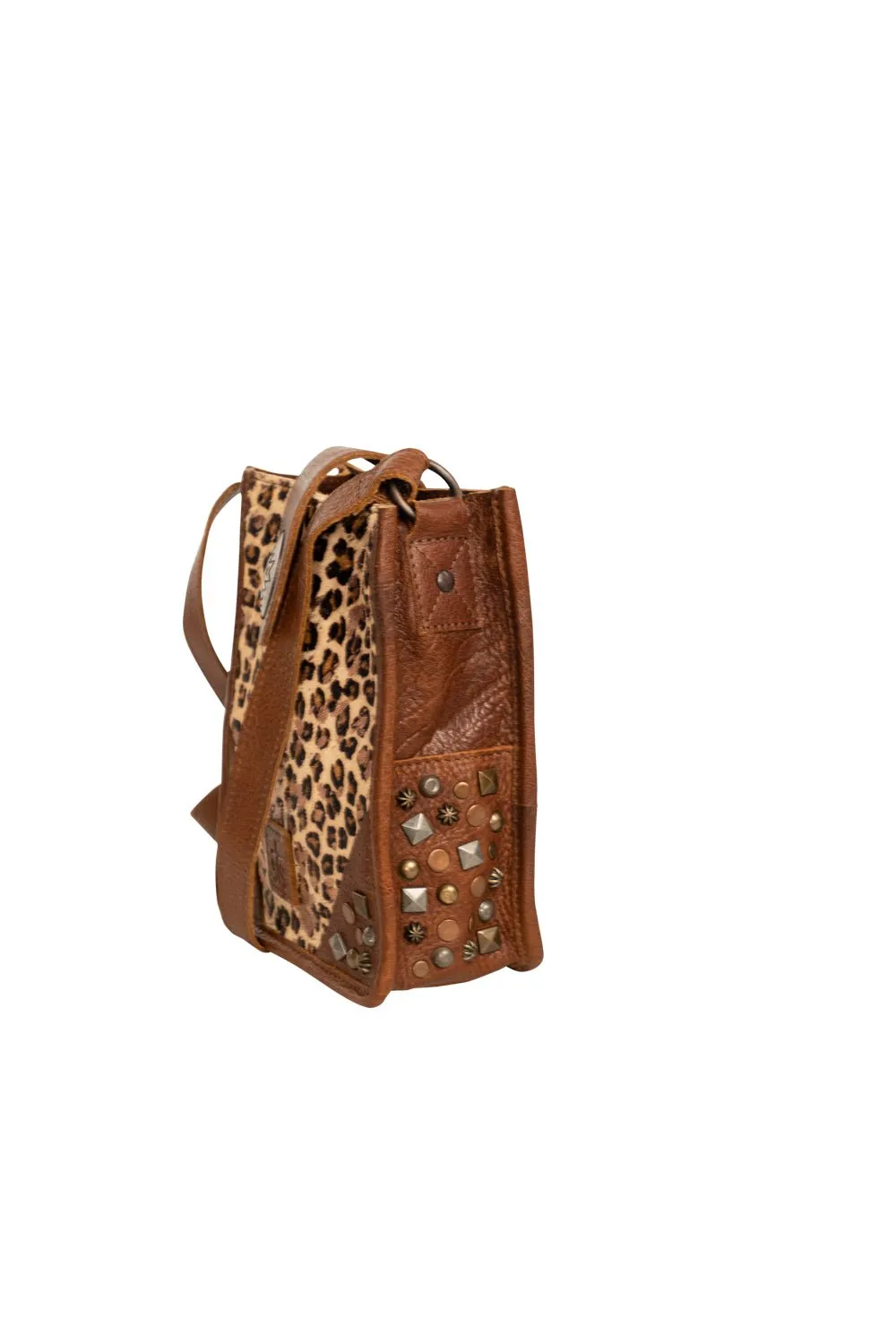 STS Ranchwear Womens Great Plains Lola Leopard Print/Brown Leather Crossbody Bag