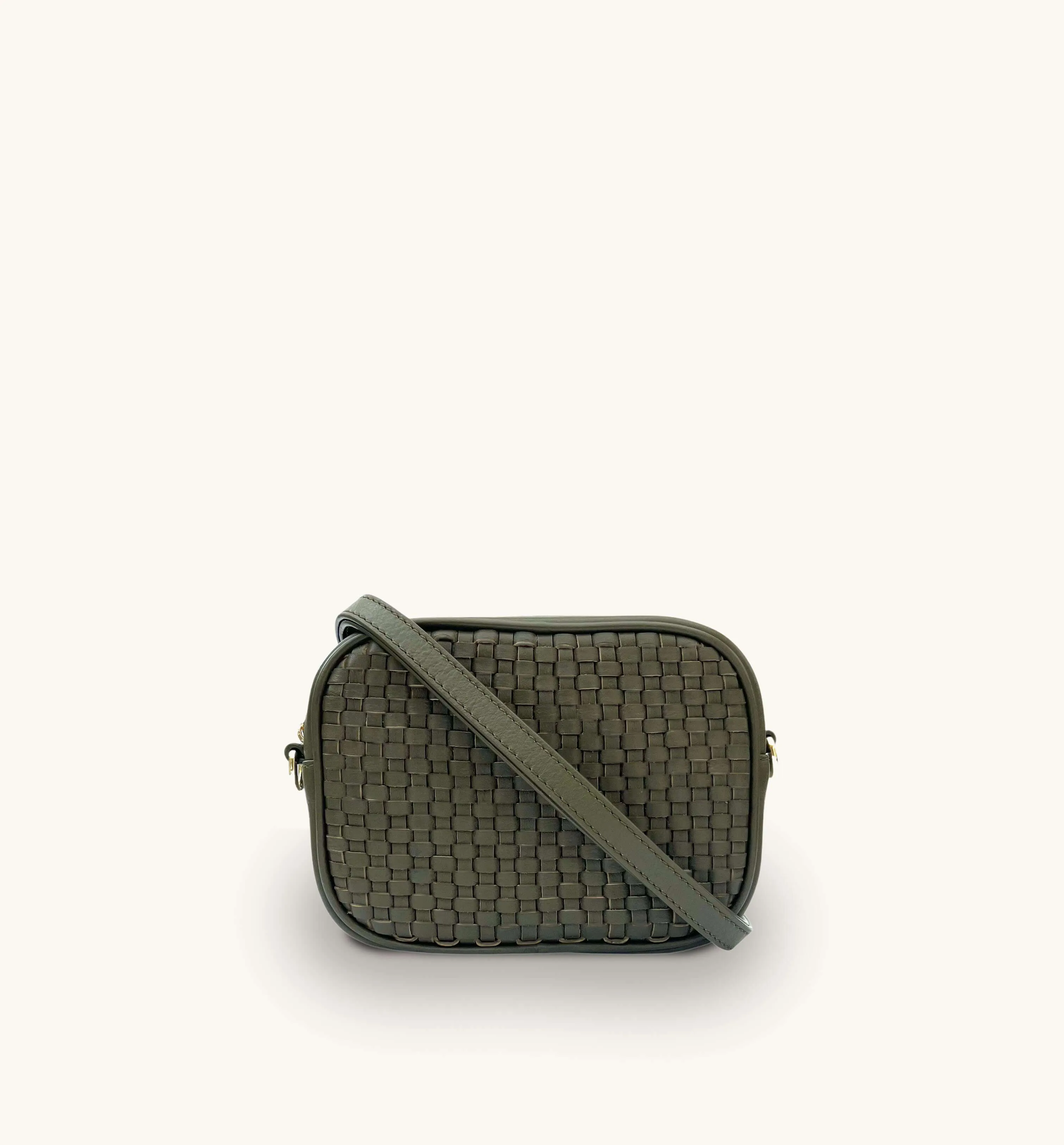 The Penelope Olive Woven Leather Camera Bag