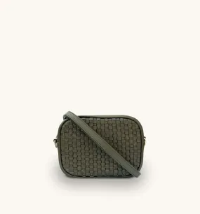 The Penelope Olive Woven Leather Camera Bag