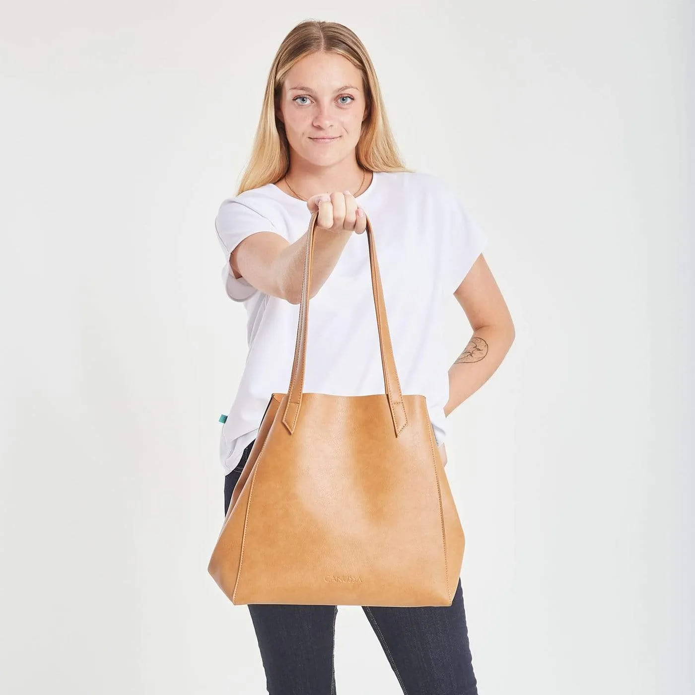 Totissimo Foldable Vegan Leather Tote Bag | Camel