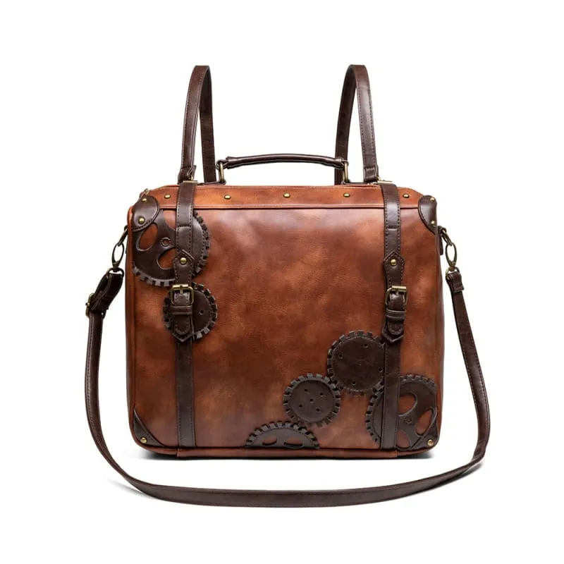 Unisex Retro Brown Steampunk Industrial Backpack for Outdoor Adventures