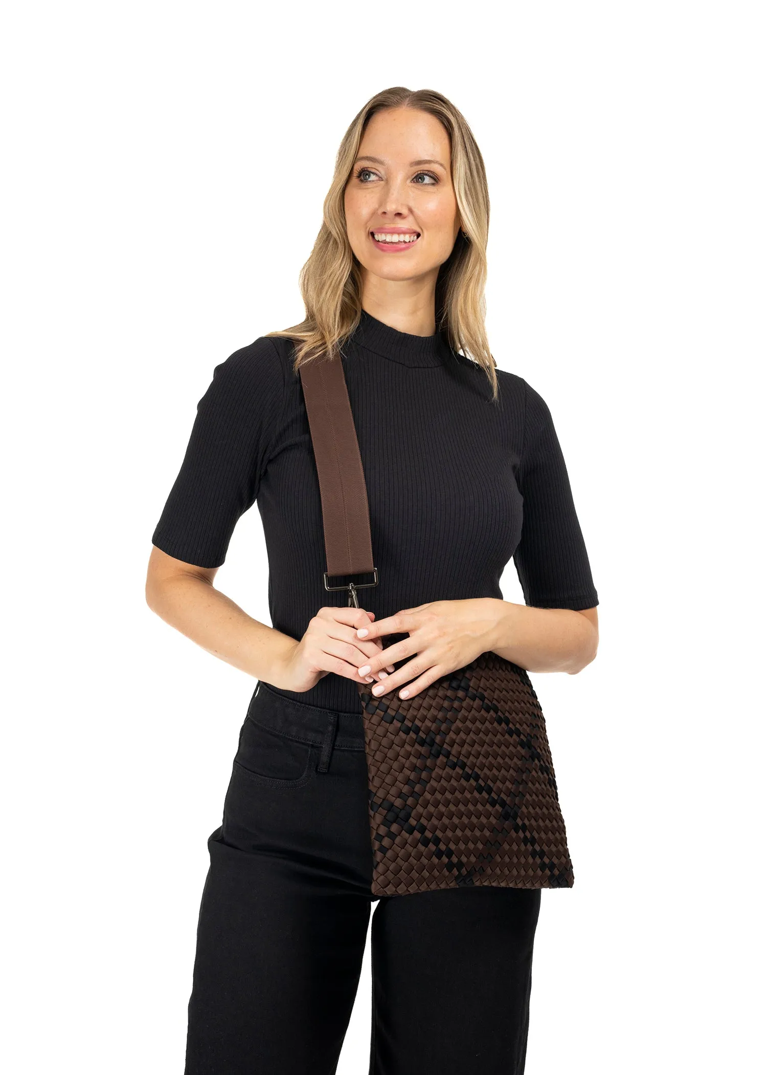 Val Espresso Convertible Woven Crossbody