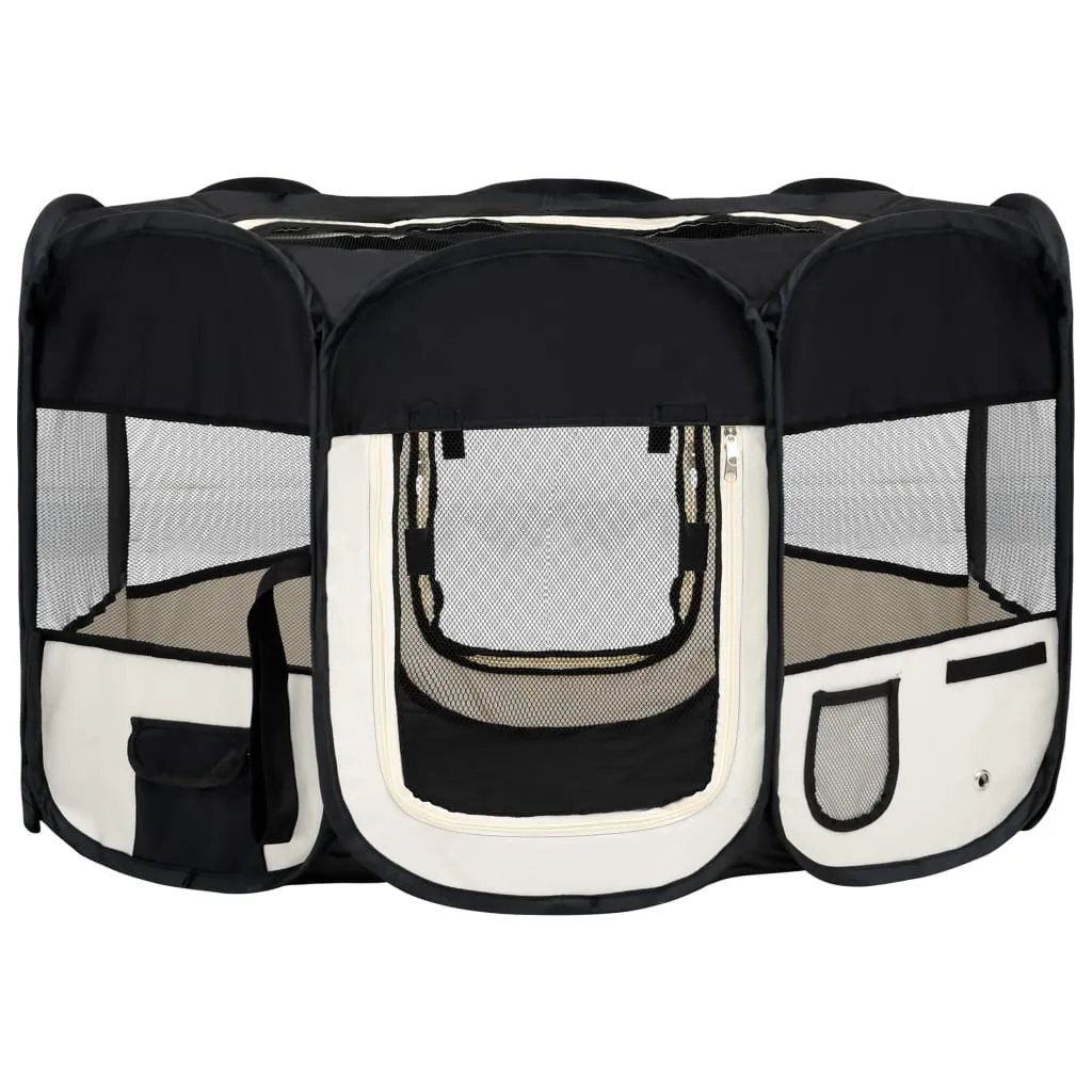 vidaXL Foldable Dog Playpen with Carrying Bag Black 125x125x61 cm