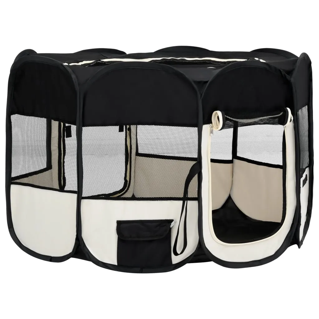 vidaXL Foldable Dog Playpen with Carrying Bag Black 125x125x61 cm