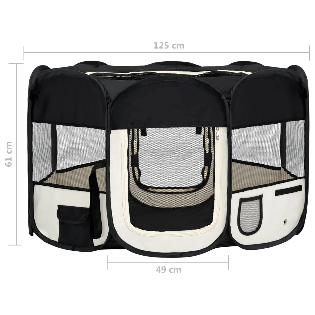 vidaXL Foldable Dog Playpen with Carrying Bag Black 125x125x61 cm