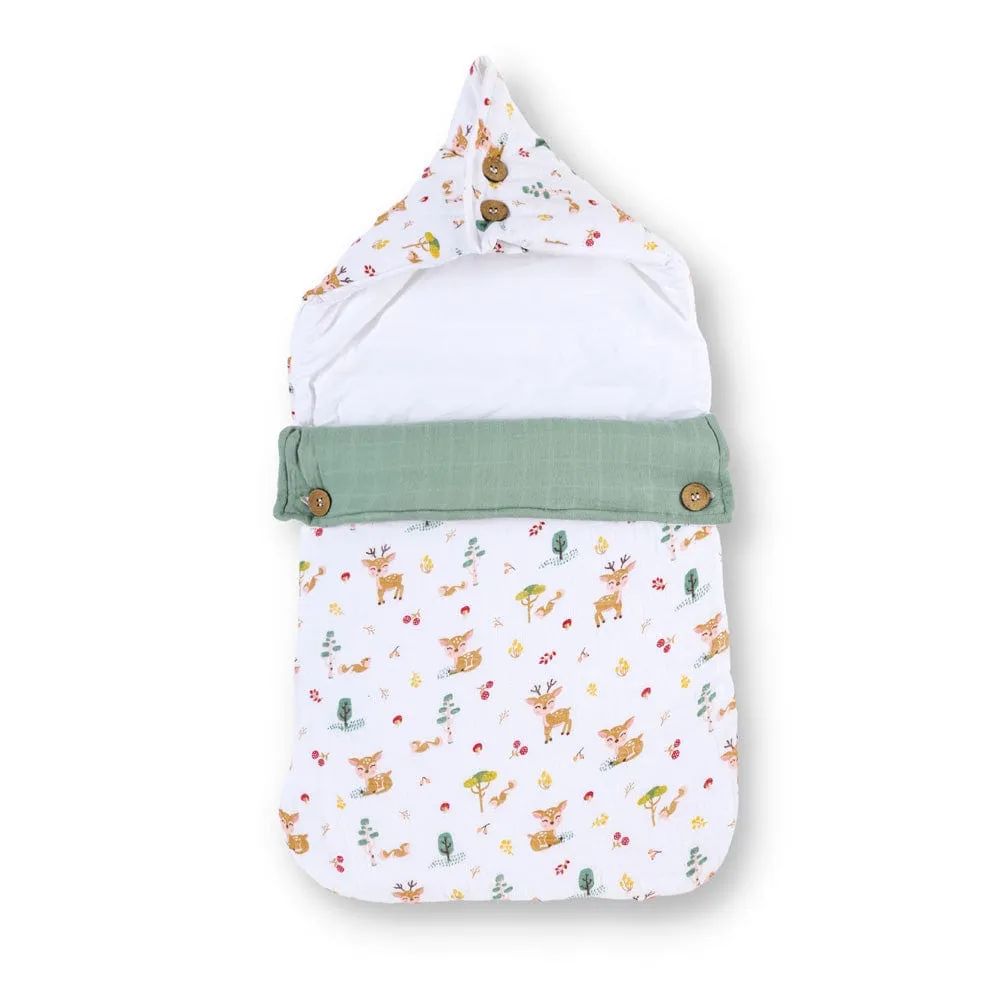 Whimsical Woodland Muslin Carrier Nest / sleeping bag , 0-12 Months