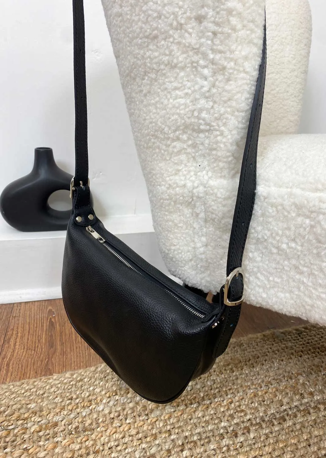 Whisper Leather Sling Bag in Black