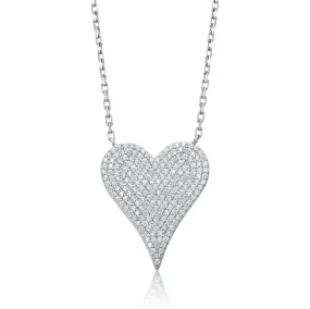 White Gold Plated Sterling Silver with Pave Cubic Zirconia Heart Layering Necklace