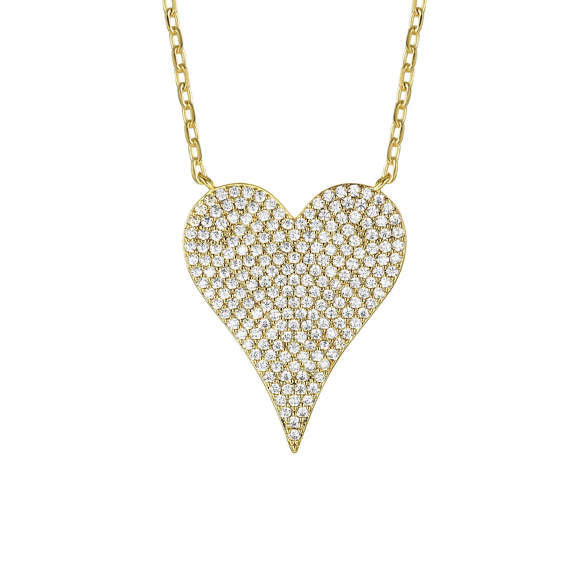 White Gold Plated Sterling Silver with Pave Cubic Zirconia Heart Layering Necklace