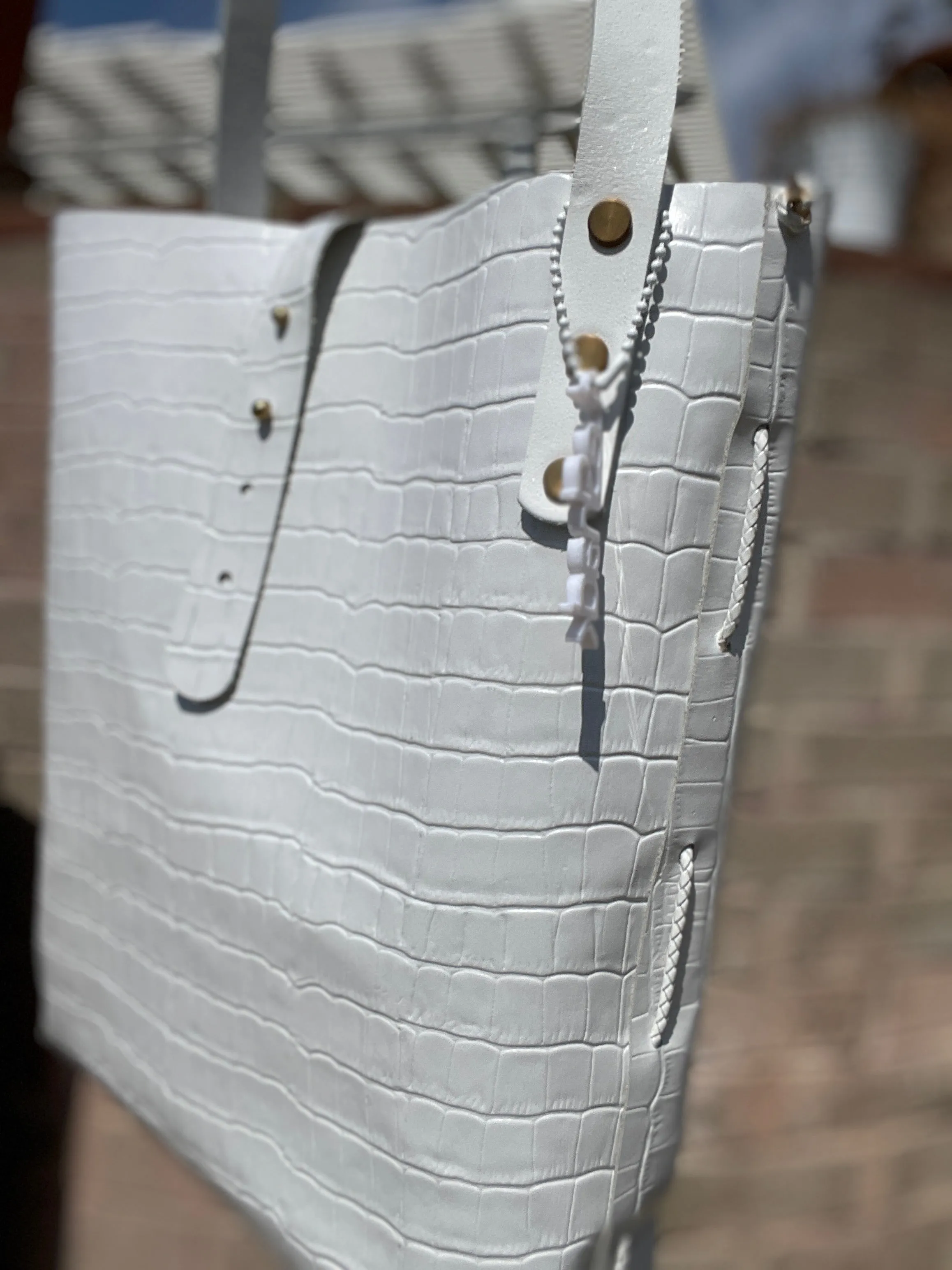 White Reptile Embossed Crossbody Bag