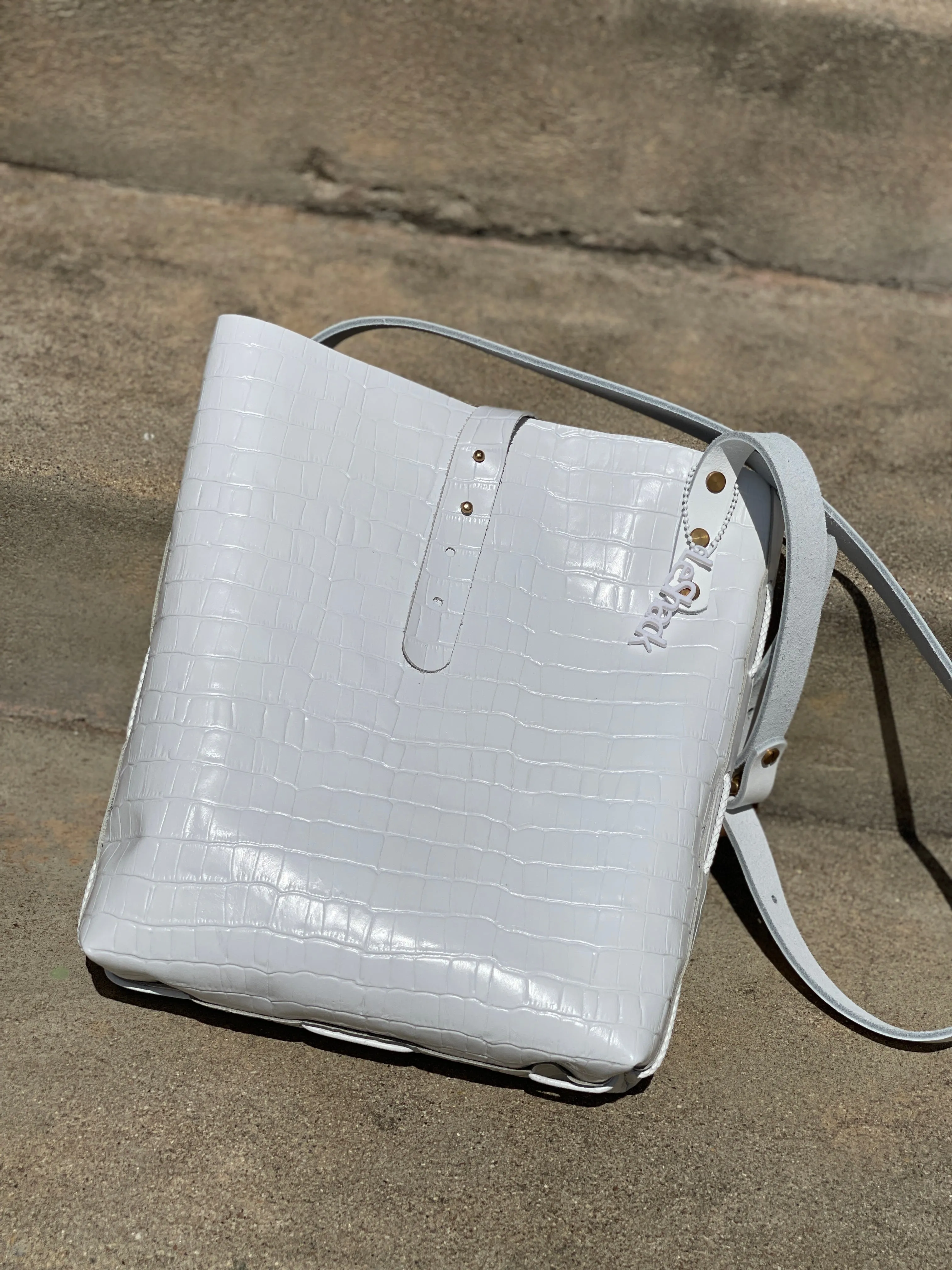 White Reptile Embossed Crossbody Bag