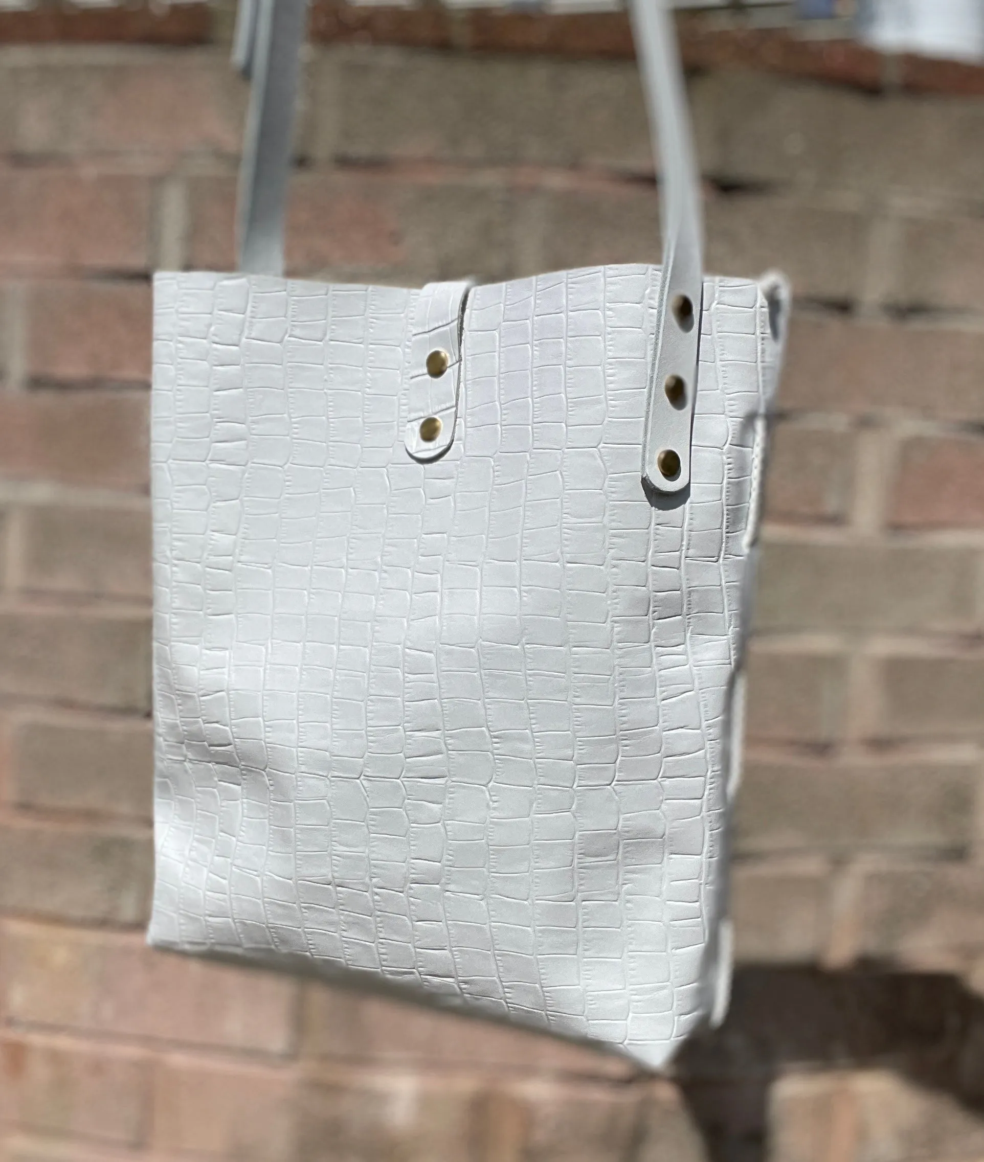 White Reptile Embossed Crossbody Bag