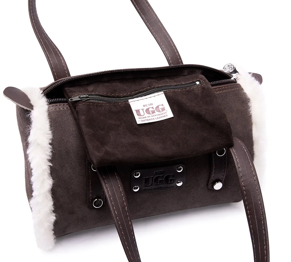 Women Sheepskin Wool Medium Hand Carry Shoulder Strap Zip Barrel Bag