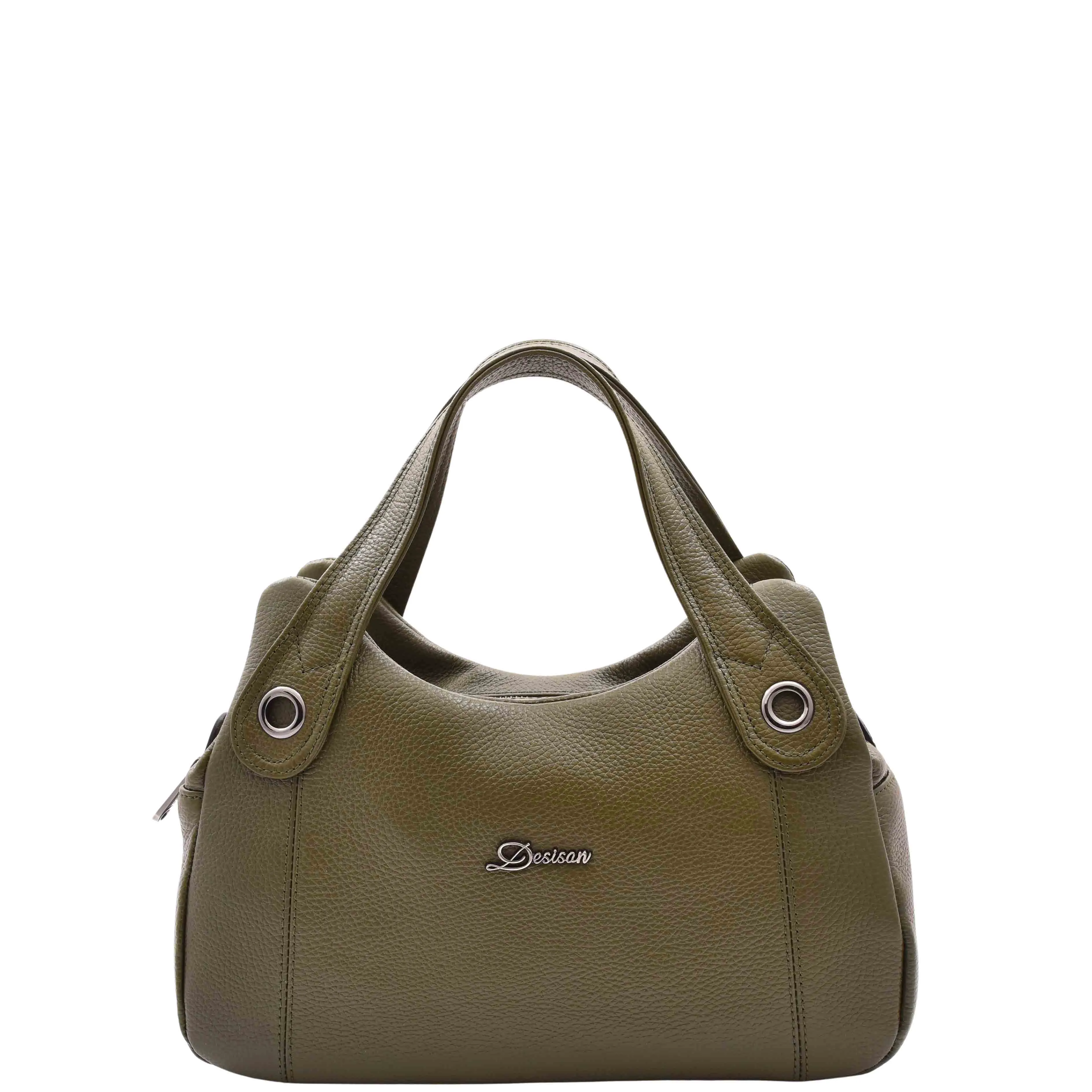 Womens Grained Leather Shoulder Bag Zip Small Size Handbag Daisy Olive