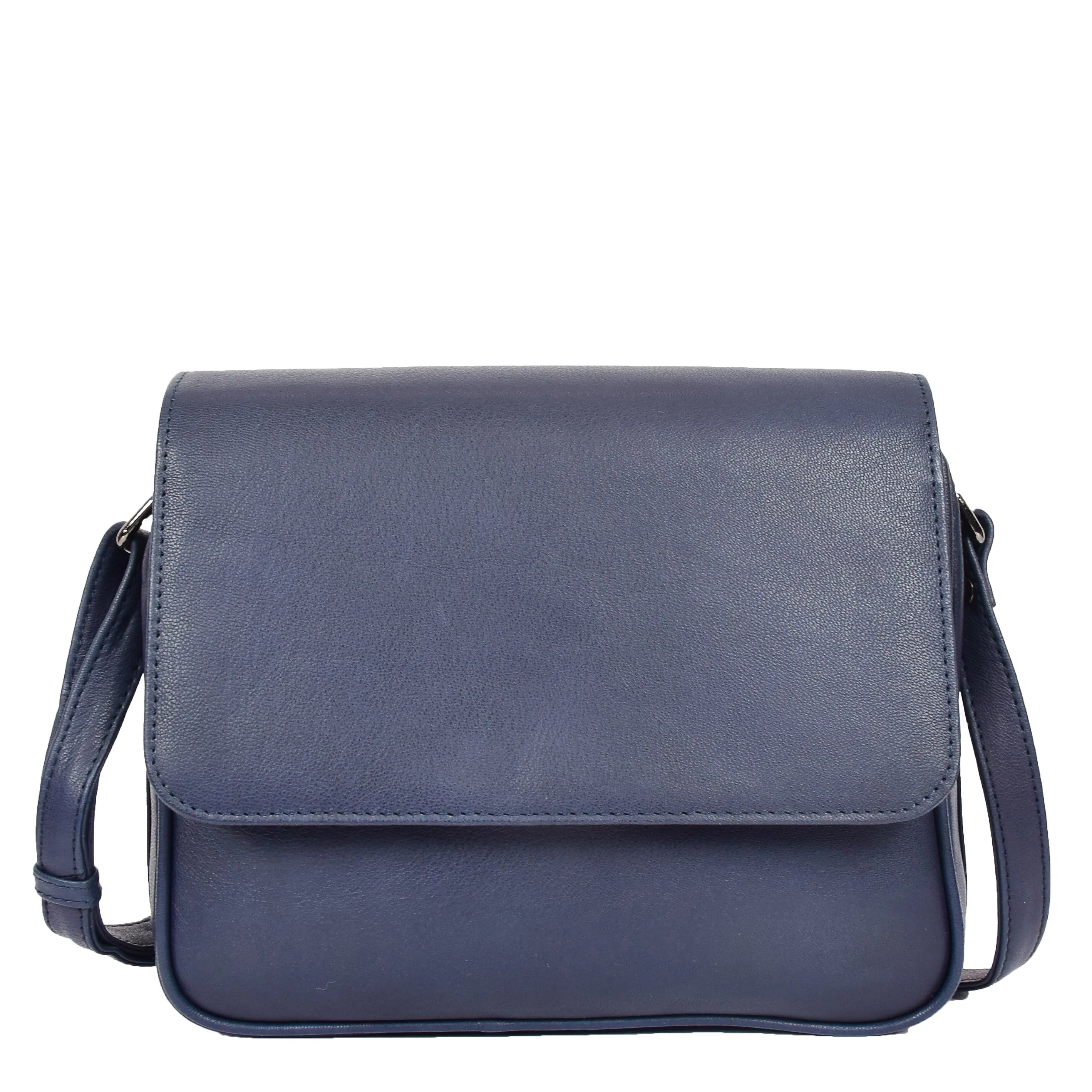 Womens Leather Cross Body Bag Casual Flap over Organiser HOL324 Navy