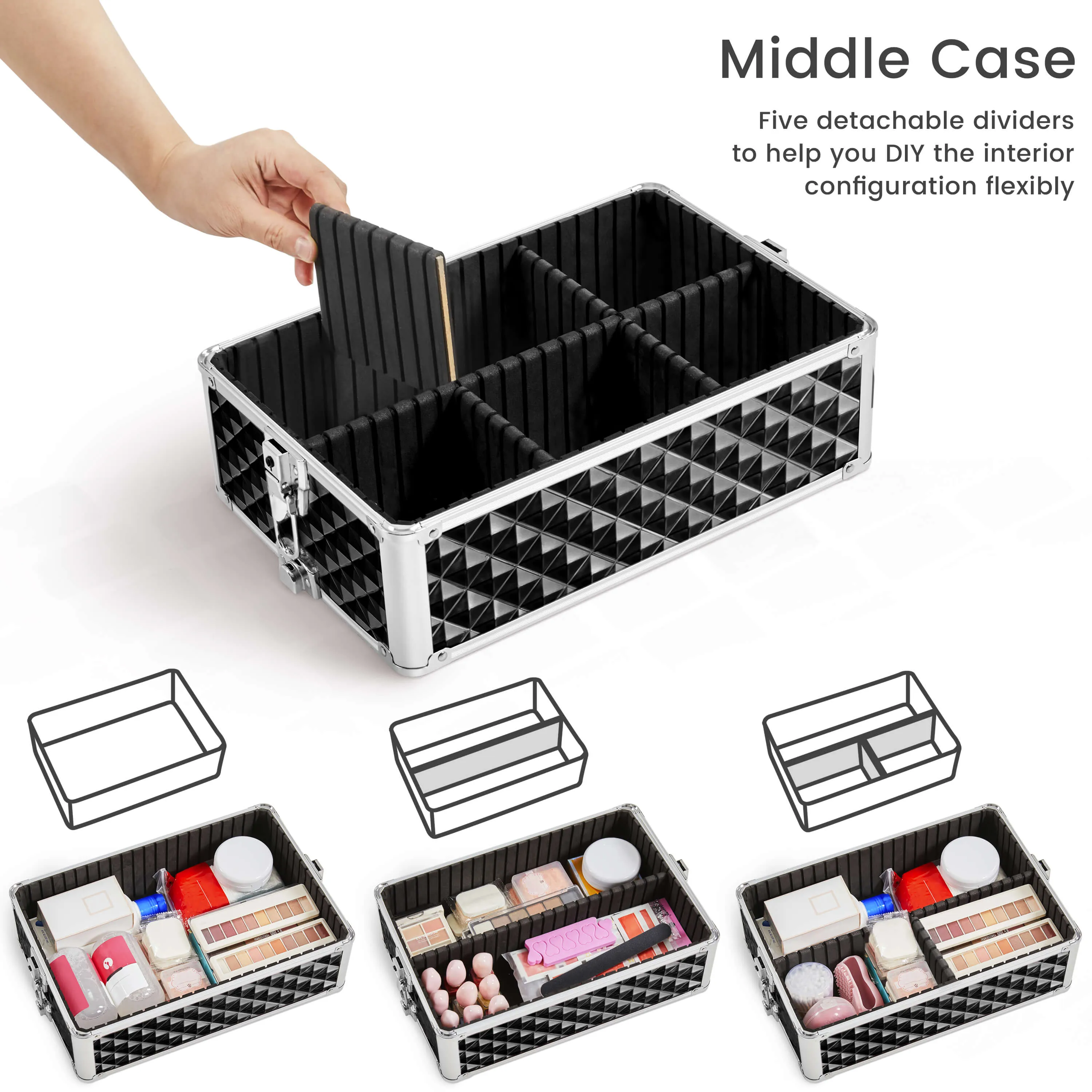 Yaheetech 3-in-1 Rolling Makeup Train Case