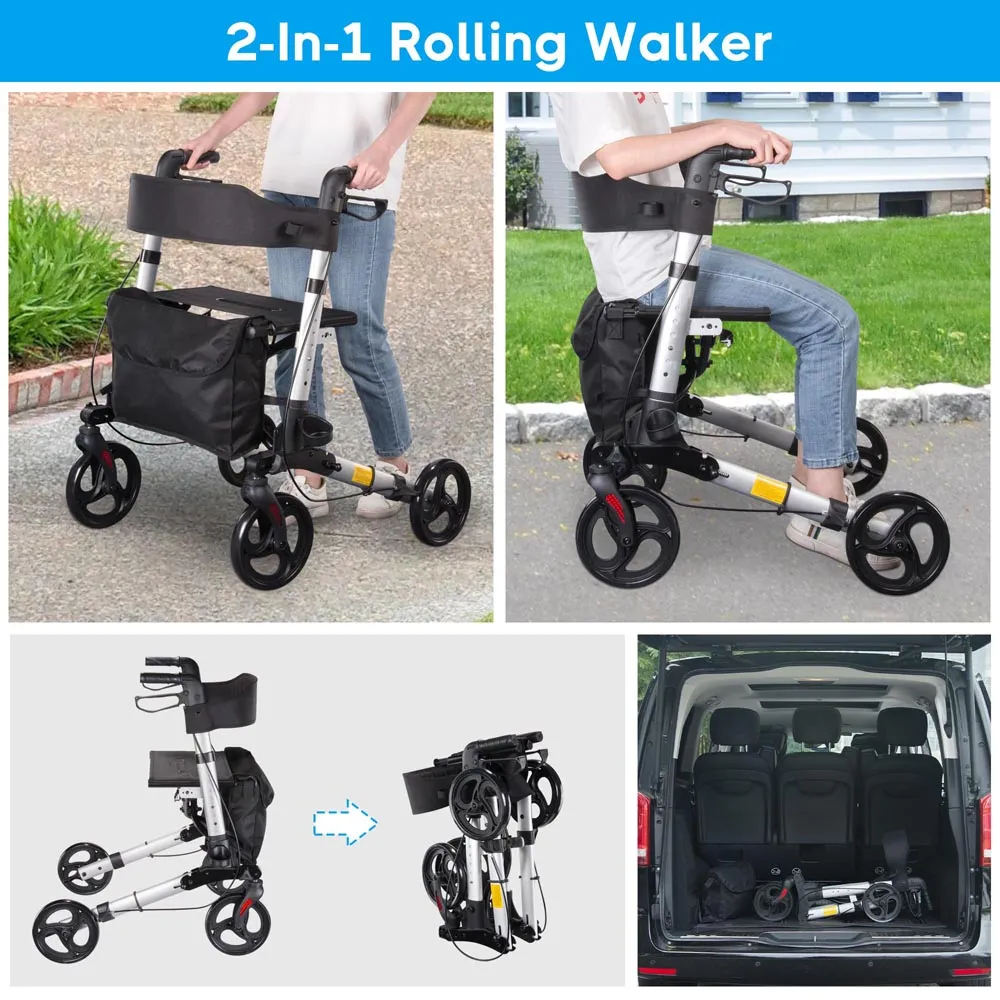 Yescom Foldable 4 Wheels Aluminum Rollator Walker w/ Brakes