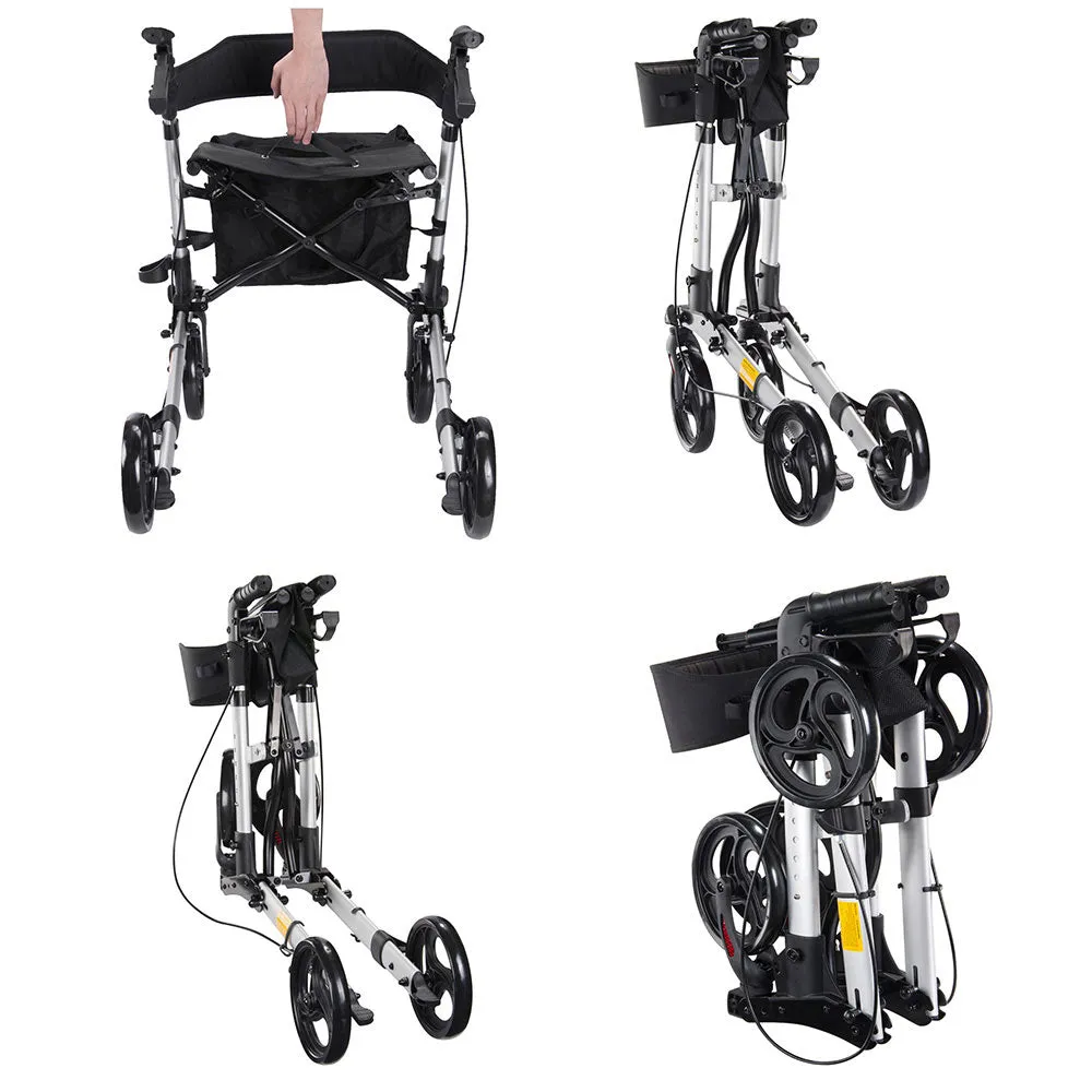 Yescom Foldable 4 Wheels Aluminum Rollator Walker w/ Brakes